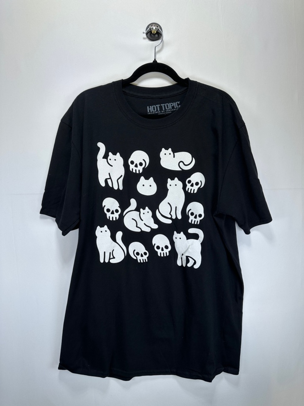 Hot Topic Cats Skull Graphic T Shirt Black Cotton Obinsun Art Size XL
